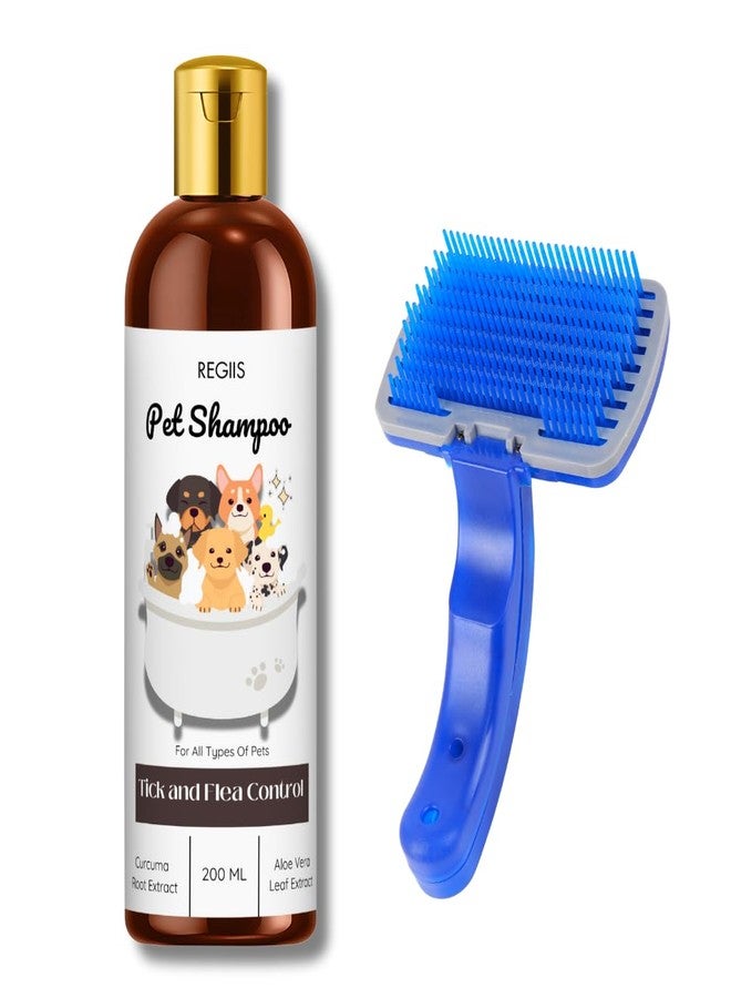 Regiis Pet Shampoo with Tick and Flea Control, 200 ml, with Self-Cleaning Slicker Brush, Pack of 2 - Image 1